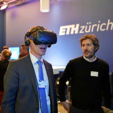 Konrad Graser with ETH president Joël Mersot at ETH WEF Pavilion